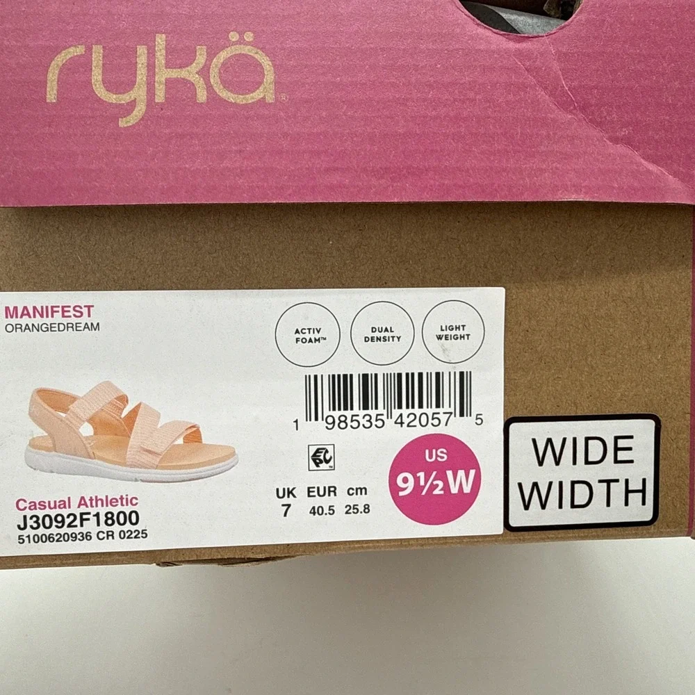 Ryka Women's Manifest‎ Strappy Sport Sandals Size 9.5W Color Peach New